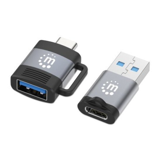 Manhattan Kit 2 pièces : adaptateurs USB-C vers USB-A et USB-A vers USB-C, conversions mâle/femelle, 5 Gbit/s (USB 3.2 Gen 1 / USB 3.0), noir/argent, garantie à vie