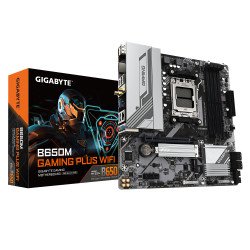 GIGABYTE B650M GAMING PLUS WIFI Carte mère - Processeurs AMD Ryzen 9000, VRM 5+2+2 phases, jusqu'à 8000 MHz DDR5, 2xPCIe 4.0 M.2, LAN 2.5GbE, WIFI 6E, USB 3.2 Gen 1 GIGABYTE B650M GAMING PLUS WIFI Carte mère - Processeurs AMD Ryzen 9000, VRM 5+2+2 phases, jusqu'à 8000 MHz DDR5, 2xPCIe 4.0 M.2, LAN 2.5GbE, WIFI 6E, USB 3.2 Gen 1