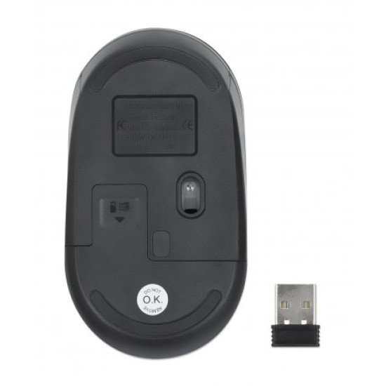 Manhattan Souris sans fil Performance III, noire, 1000 dpi, 2,4 GHz (jusqu'à 10 m), USB, optique, ambidextre, 3 boutons avec molette, nano récepteur USB, pile AA non incluse, garantie 3 ans