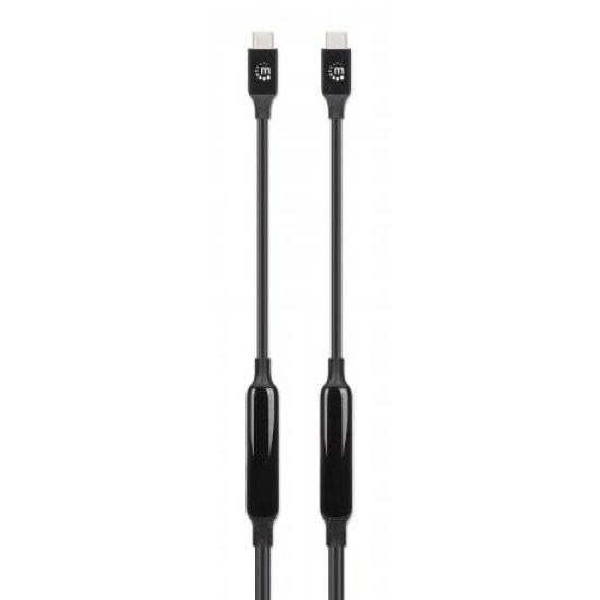 Manhattan Câble USB-C vers USB-C actif, 5 m, mâle à mâle, 10 Gbit/s (USB 3.1), 3 A (charge rapide), noir, garantie à vie