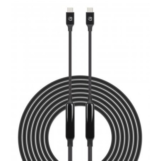 Manhattan Câble USB-C vers USB-C actif, 5 m, mâle à mâle, 10 Gbit/s (USB 3.1), 3 A (charge rapide), noir, garantie à vie