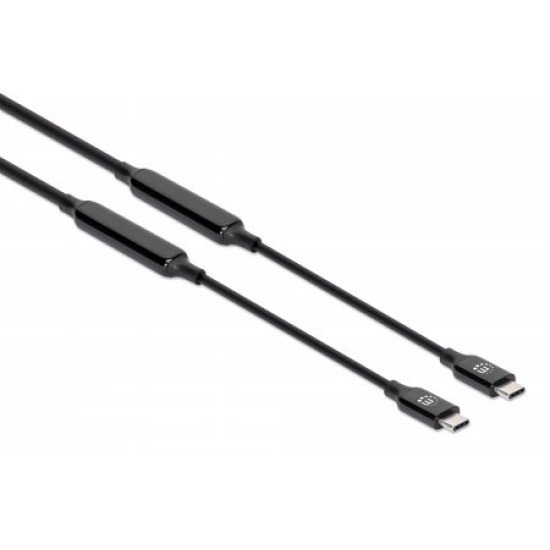 Manhattan Câble USB-C vers USB-C actif, 3 m, mâle à mâle, 10 Gbit/s (USB 3.2 Gen 2 / USB 3.1), 3 A (charge rapide), noir, garantie à vie
