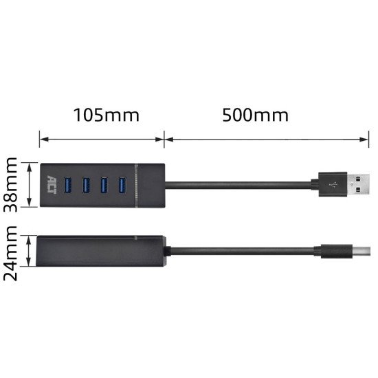 ACT AC6300 hub & concentrateur USB 3.2 Gen 1 (3.1 Gen 1) Type-A 5000 Mbit/s Noir