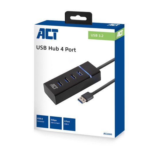 ACT AC6300 hub & concentrateur USB 3.2 Gen 1 (3.1 Gen 1) Type-A 5000 Mbit/s Noir