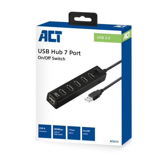 ACT AC6215 hub & concentrateur USB 2.0 480 Mbit/s Noir