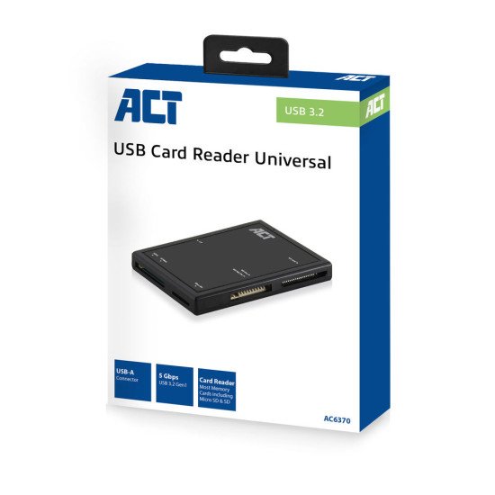 ACT AC6370 lecteur de carte mémoire USB 3.2 Gen 1 (3.1 Gen 1) Type-A Noir