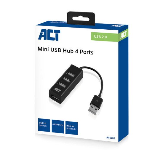 ACT AC6205 hub & concentrateur USB 2.0 480 Mbit/s Noir