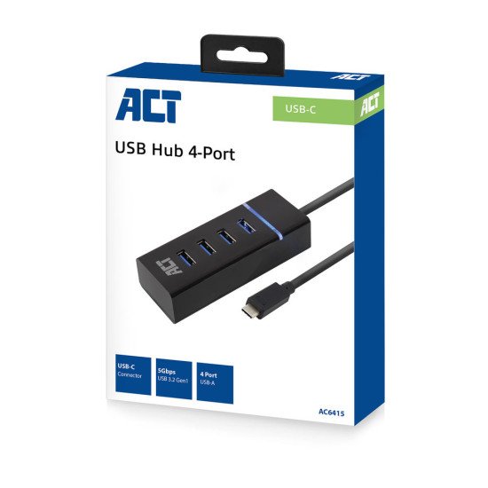 ACT AC6415 hub & concentrateur USB 3.2 Gen 1 (3.1 Gen 1) Type-C 5000 Mbit/s Noir