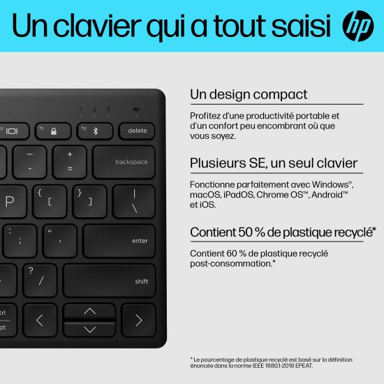 HP 355 Compact Multi-Device KBD AZERTY clavier Maison Bluetooth Noir HP 355 Compact Multi-Device KBD AZERTY clavier Maison Bluetooth Noir
