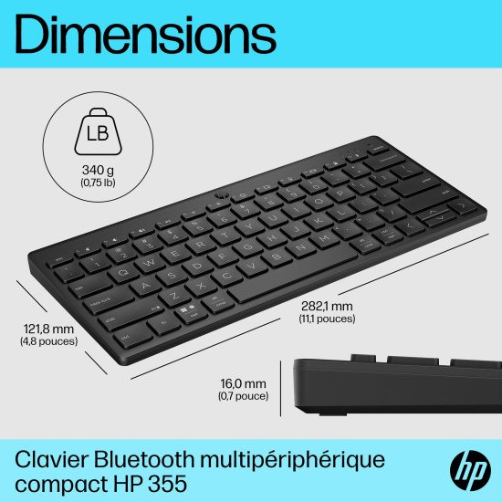 HP 355 Compact Multi-Device KBD AZERTY clavier Maison Bluetooth Noir HP 355 Compact Multi-Device KBD AZERTY clavier Maison Bluetooth Noir