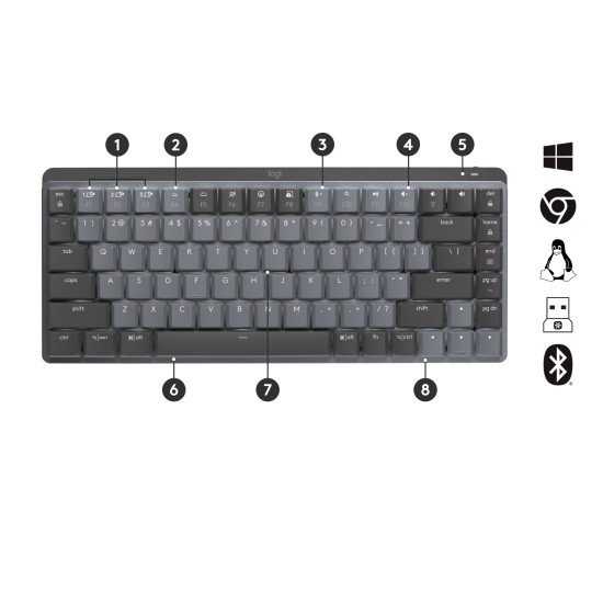 Logitech MX Mini Mechanical clavier RF sans fil + Bluetooth QWERTZ Suisse Graphite, Gris