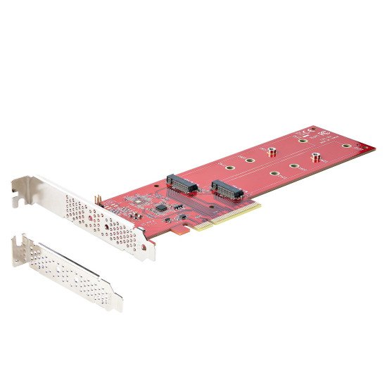 StarTech.com Adaptateur PCIe M.2 - PCIe x8/ x16 vers Double NVMe ou AHCI M.2 SSD - PCI Express 4.0, 7,8 Gbps par Disque, Bifurcation Requise - Carte PCIe Dual M.2 - Compatible Windows/Linux