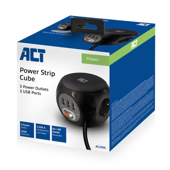 ACT AC2400 Multiprises 3 sortie(s) CA Noir