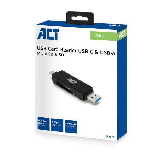 ACT AC6375 lecteur de carte mémoire USB 3.2 Gen 1 (3.1 Gen 1) Noir