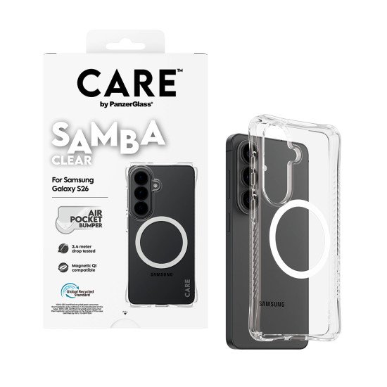 PanzerGlass CARE™ by ® Samba Case Transparent w. White Qi Samsung Galaxy S26 coque de protection pour téléphones portables 16 cm (6.3") Housse