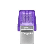 Kingston Technology DataTraveler microDuo 3C lecteur USB flash 64 Go USB Type-A / USB Type-C 3.2 Gen 1 (3.1 Gen 1) Violet, Acier inoxydable