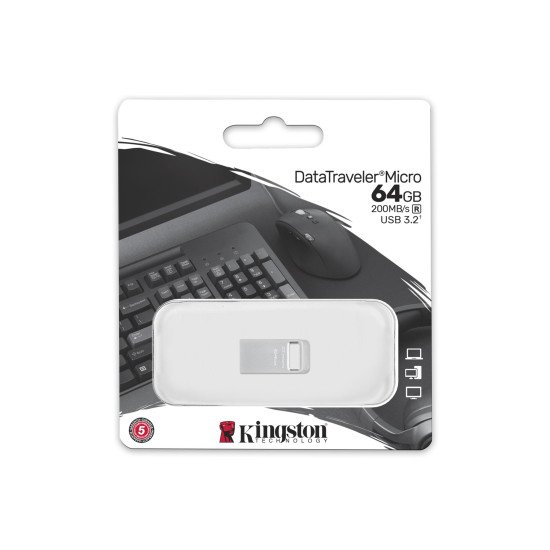 Kingston Technology DataTraveler Micro lecteur USB flash 64 Go USB Type-A 3.2 Gen 1 (3.1 Gen 1) Argent