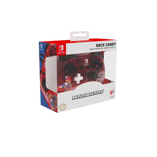 PDP Rock Candy: Mario Punch Rouge, Translucide USB Manette de jeu Analogique/Numérique Nintendo Switch, Nintendo Switch Lite, Nintendo Switch OLED