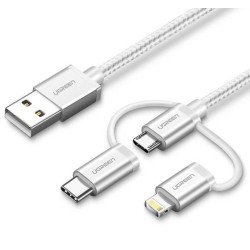 Ugreen 50203 câble USB 1,5 m USB 2.0 USB A USB C/micro-USB B/Lightning Blanc Ugreen 50203 câble USB 1,5 m USB 2.0 USB A USB C/micro-USB B/Lightning Blanc