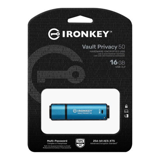 Kingston Technology IronKey Vault Privacy 50 lecteur USB flash 16 Go USB Type-A 3.2 Gen 1 (3.1 Gen 1) Bleu
