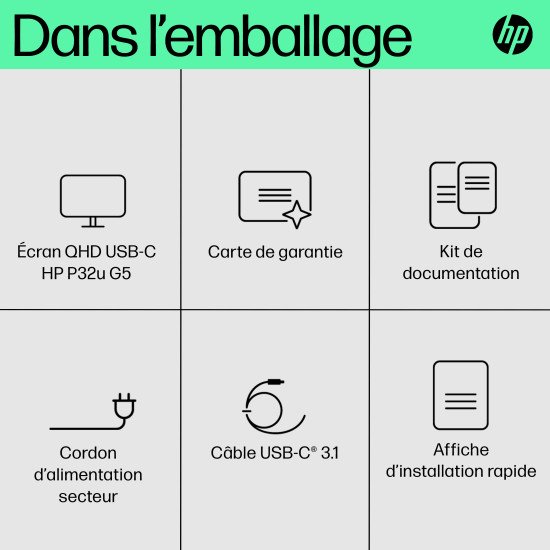 HP P32u G5 80 cm (31.5") 2560 x 1440 pixels Quad HD Noir HP P32u G5 80 cm (31.5") 2560 x 1440 pixels Quad HD Noir