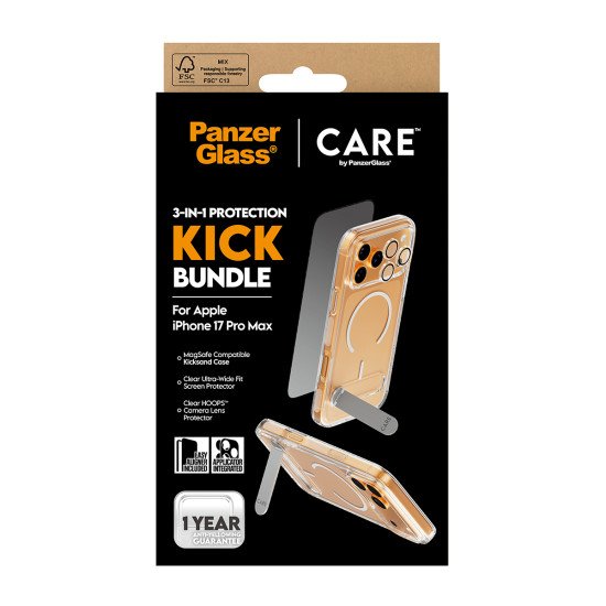 PanzerGlass ® | CARE by ® 3-in-1 Feature Kick Bundle iPhone 17 Pro Max Protection d'écran transparent Apple 1 pièce(s)