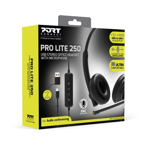 Port Designs PORT Connect 912005 casque Avec fil Arceau Appels/Musique USB Type-C / USB Type-A Noir