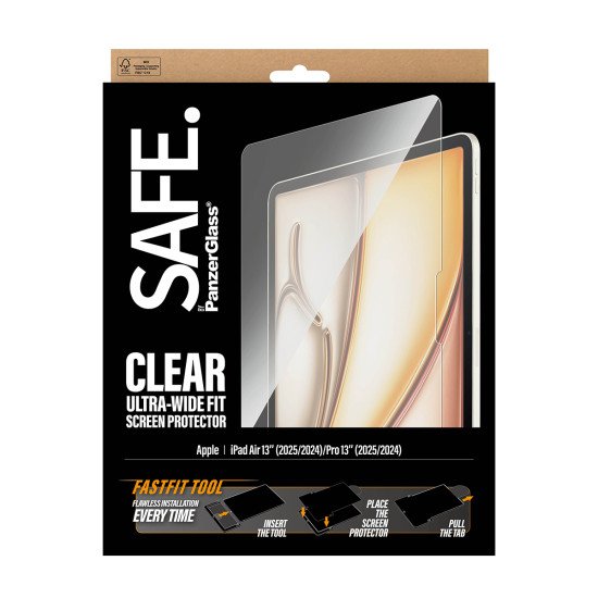 PanzerGlass SAFE. by ® Screen Protector iPad Air 13" (2024-2026) | Pro 13" (2024-2025) | Ultra-Wide Fit w. Fastfit tool Protection d'écran transparent Apple 1 pièce(s)
