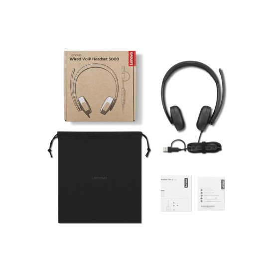 Lenovo VoIP Headset 5000 Casque Avec fil Arceau Bureau/Centre d'appels USB Type-C Noir