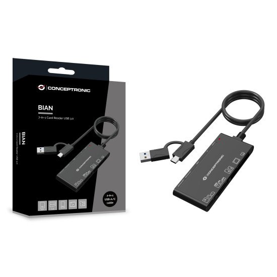 Conceptronic BIAN10B lecteur de carte mémoire USB 3.2 Gen 1 (3.1 Gen 1) Type-A/Type-C Noir Conceptronic BIAN10B lecteur de carte mémoire USB 3.2 Gen 1 (3.1 Gen 1) Type-A/Type-C Noir