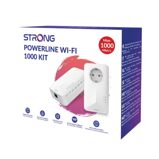 Strong POWERL1000DUOWIFIEUV2 Adaptateur réseau CPL 1000 Mbit/s Ethernet/LAN Wifi Blanc 2 pièce(s) Strong POWERL1000DUOWIFIEUV2 Adaptateur réseau CPL 1000 Mbit/s Ethernet/LAN Wifi Blanc 2 pièce(s)