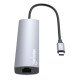 Manhattan Dock/hub USB-C, 6 ports : Ethernet, HDMI, 3x USB-A + USB-C, avec Power Delivery (PD) 100 W - nécessite un chargeur USB-C externe (non inclus). Alimenté par USB (aucune alimentation externe requise) lorsque le PD n'est pas utilisé