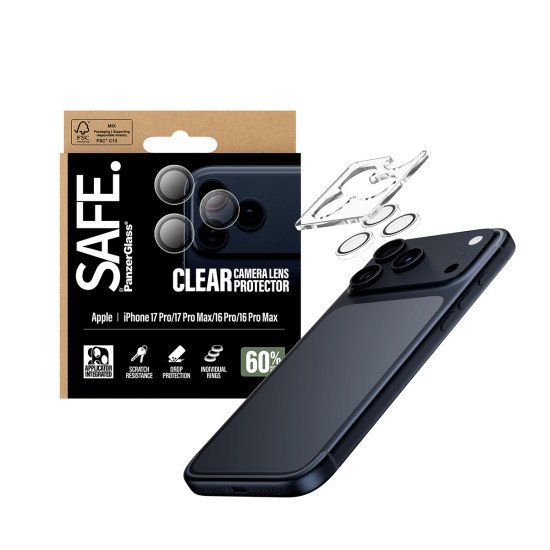 PanzerGlass SAFE. by ® Camera Lens Protector Transparent iPhone 17 Pro | iPhone 17 Pro Max | iPhone 16 Pro | 16 Pro Max Protection d'écran transparent Apple 1 pièce(s)