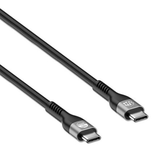 Manhattan Câble USB-C vers USB-C rapide (240 W), 2 m, charge ordinateur portable, compatible tous PC portables (un chargeur mural USB-C de 240 W supplémentaire est nécessaire), portée extra-longue, noir, garantie 3 ans