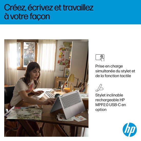 HP OmniBook 5 Flip 14-fp0742nb Intel® Core™ i3 i3-1315U Hybride (2-en-1) 35,6 cm (14") Écran tactile 2K 8 Go LPDDR5-SDRAM 512 Go SSD Wi-Fi 6 (802.11ax) Windows 11 Home Argent