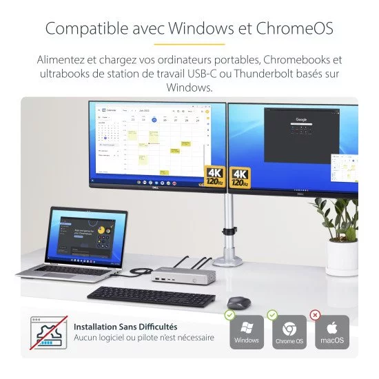 StarTech.com Station d'Accueil USB4, USB-C 40Gbps, Double Vidéo HDMI, Jusqu'à 2x 4K 60Hz 4:4:4 (RGB) ou 2x 4K 120Hz 4:2:2, Dock Multi-Moniteur, 6x USB, 2.5GbE, 100W PD StarTech.com Station d'Accueil USB4, USB-C 40Gbps, Double Vidéo HDMI, Jusqu'à 2x 4K 60Hz 4:4:4 (RGB) ou 2x 4K 120Hz 4:2:2, Dock Multi-Moniteur, 6x USB, 2.5GbE, 100W PD