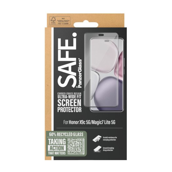 PanzerGlass SAFE. by ® Screen Protector w. Black Frame Honor X9c 5G | Magic7 Lite 5G | Ultra-Wide Fit Protection d'écran transparent 1 pièce(s)