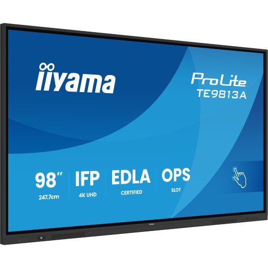 iiyama TE9813A-B2AG Écran d'affichage dynamique Écran plat interactif 2,48 m (97.5") Wifi 500 cd/m² 4K Ultra HD Noir Écran tactile Intégré dans le processeur Android 24/7