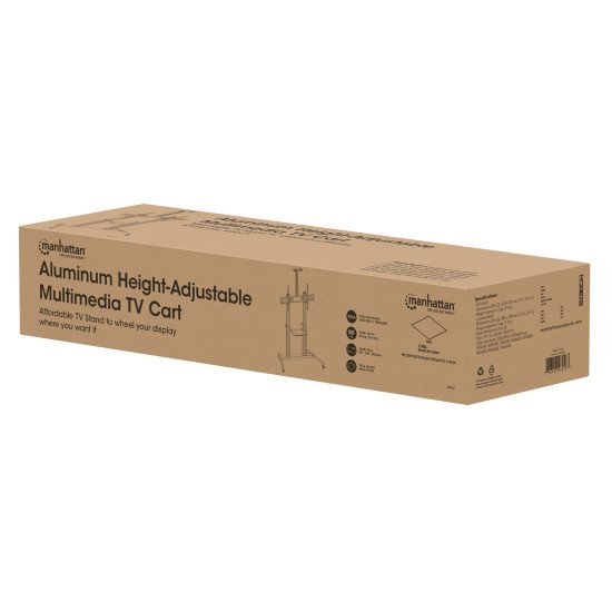 Manhattan Support sur roulettes pour TV/moniteurs, écrans 37" à 100", Compatibilité VESA : de 200x200 à 1000x600 mm (vérifiez les dimensions des quatre trous de fixation à l'arrière), charge max. 80 kg, hauteur réglable 1200–1600 mm