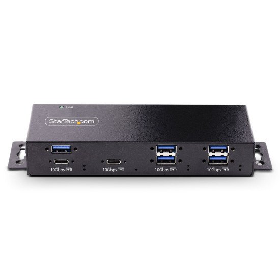 StarTech.com Hub Industriel USB 10Gbps à 7 Ports avec Adaptateur d'Alimentation, Métal, Montable, 5 Ports USB-A et 2 Ports USB-C en Aval, Protection ESD, Hub USB Alimenté, TAA
