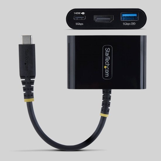StarTech.com Adaptateur Multiport USB-C vers HDMI avec Charge PD 140W, HDMI 4K 60Hz, Hub USB 5 Gbps, Mini Dock pour MacBook / Dell / Thinkpad / HP / iPad / Tablettes