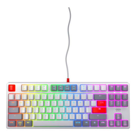 CHERRY K4V2 TKL clavier Gaming USB QWERTY Anglais américain Gris, Gris clair, Rouge