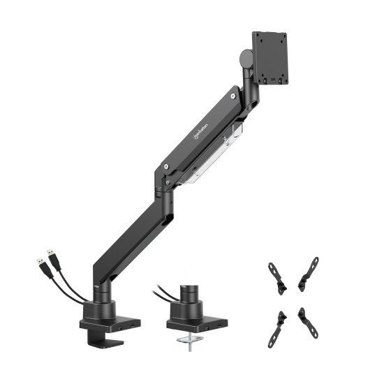 Manhattan Support de bureau pour TV/moniteurs (bras à vérin gaz à Bras articulé), écrans 13" à 42", fixation à l'arrière par pince ou passe-câble, Compatibilité VESA : de 75x75 à 200x200mm (vérifiez les dimensions des quatre trous de fixation à 