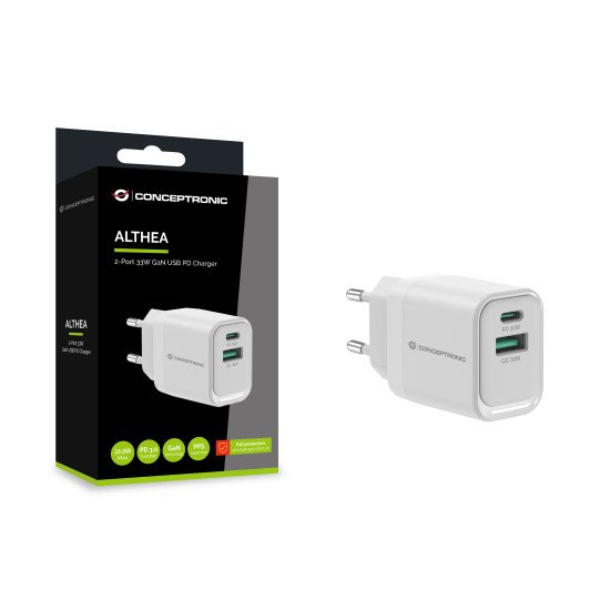 Conceptronic ALTHEA19W33 chargeur d'appareils mobiles Universel Blanc Secteur Charge rapide Intérieure Conceptronic ALTHEA19W33 chargeur d'appareils mobiles Universel Blanc Secteur Charge rapide Intérieure