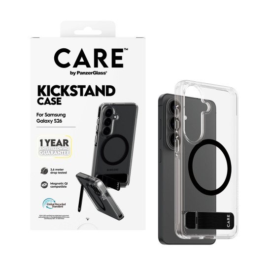 PanzerGlass CARE™ by ® Urban Explorer Case Transparent w. Black Kickstand & Qi Samsung Galaxy S26 coque de protection pour téléphones portables Housse