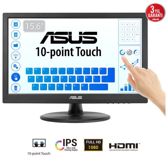 ASUS Touch VT169HE écran PC 39,6 cm (15.6") 1920 x 1080 pixels Full HD LED Écran tactile Dessus de table Noir