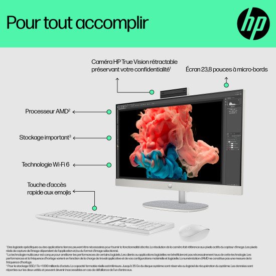 HP 24-cr0060nb AMD Ryzen™ 5 7520U 60,5 cm (23.8") 1920 x 1080 pixels PC All-in-One 16 Go LPDDR5-SDRAM 512 Go SSD Windows 11 Home Wi-Fi 6 (802.11ax) Noir