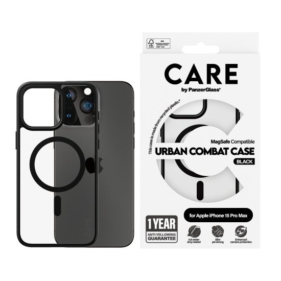 PanzerGlass CARE by ® Flagship Case Transparent Urban Combat w. Black MagSafe iPhone 15 Pro Max coque de protection pour téléphones portables 17 cm (6.7") Housse PanzerGlass CARE by ® Flagship Case Transparent Urban Combat w. Black MagSafe iPhone 15 Pro Max coque de protection pour téléphones portables 17 cm (6.7") Housse