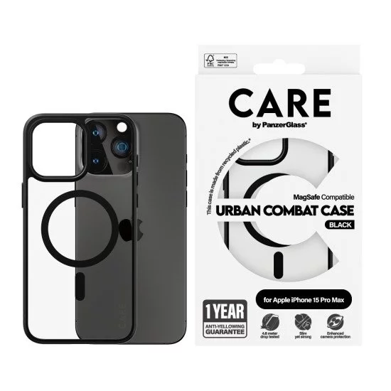 PanzerGlass CARE by ® Flagship Case Transparent Urban Combat w. Black MagSafe iPhone 15 Pro Max coque de protection pour téléphones portables 17 cm (6.7") Housse PanzerGlass CARE by ® Flagship Case Transparent Urban Combat w. Black MagSafe iPhone 15 Pro Max coque de protection pour téléphones portables 17 cm (6.7") Housse
