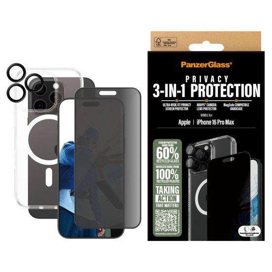 PanzerGlass ® 3-in-1 Privacy Protection Bundle iPhone 16 Pro Max Protection d'écran transparent Apple 1 pièce(s) PanzerGlass ® 3-in-1 Privacy Protection Bundle iPhone 16 Pro Max Protection d'écran transparent Apple 1 pièce(s)